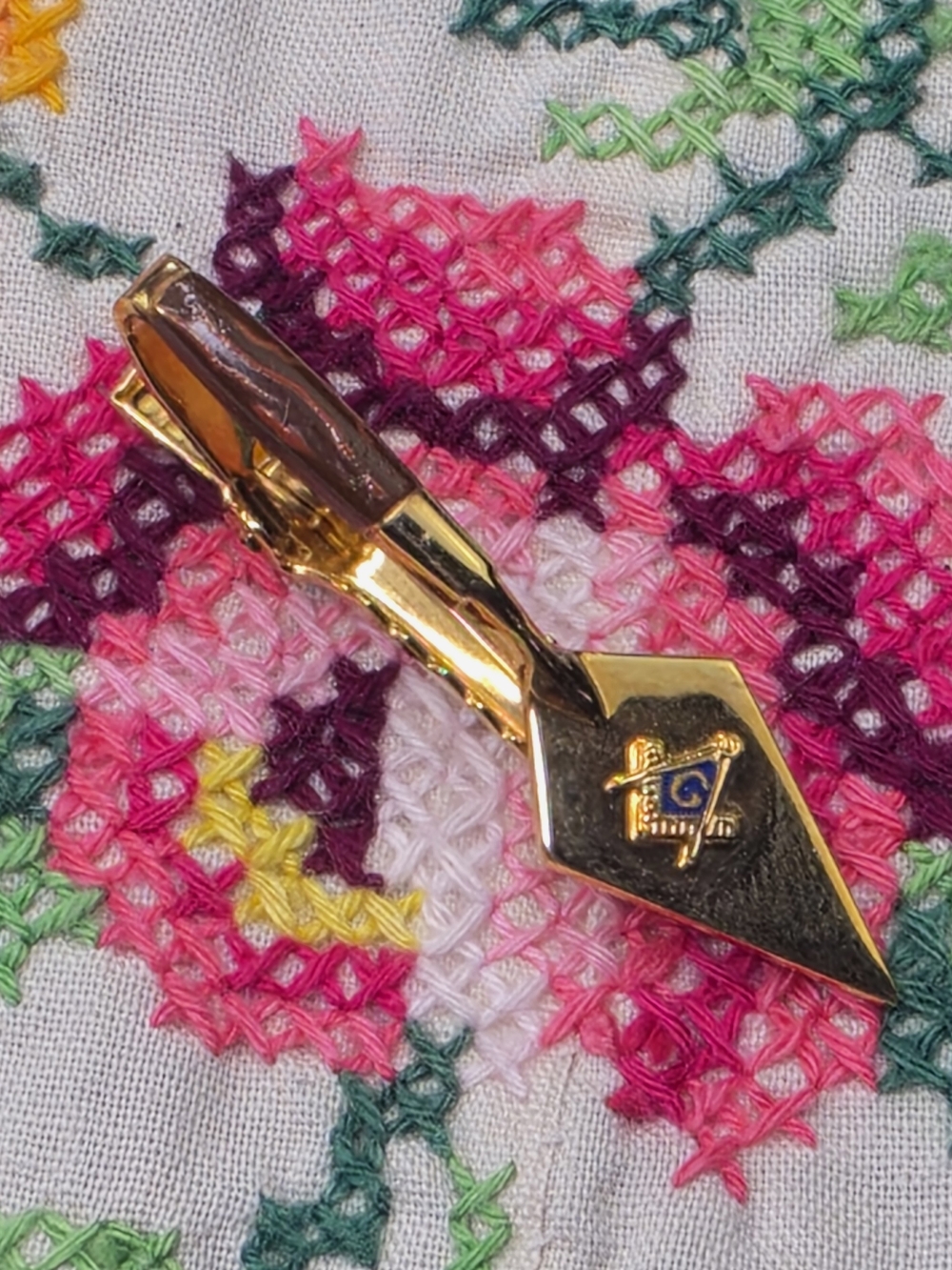 Vintage Masonic Tie Clip with Square & Compass Emblem Gold Plated